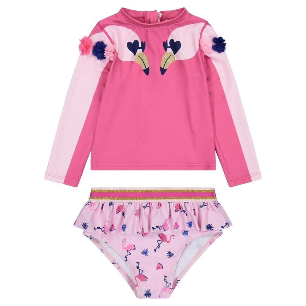 ANDY & EVAN Ruffle 2-Piece Swimsuit Flamingo Designer Beach Rash Guard Girls 2T